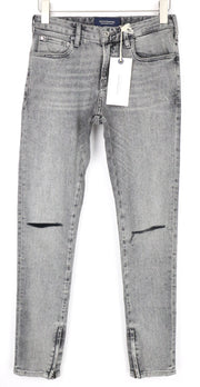 „SCOTCH &amp; SODA Skim X“ vyriški W28/L32 pilki aptempti plėšyti medvilniniai tamprūs džinsai 