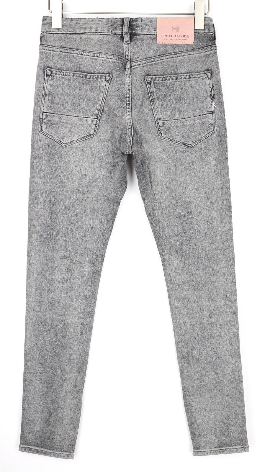 „SCOTCH &amp; SODA Skim X“ vyriški W28/L32 pilki aptempti plėšyti medvilniniai tamprūs džinsai 