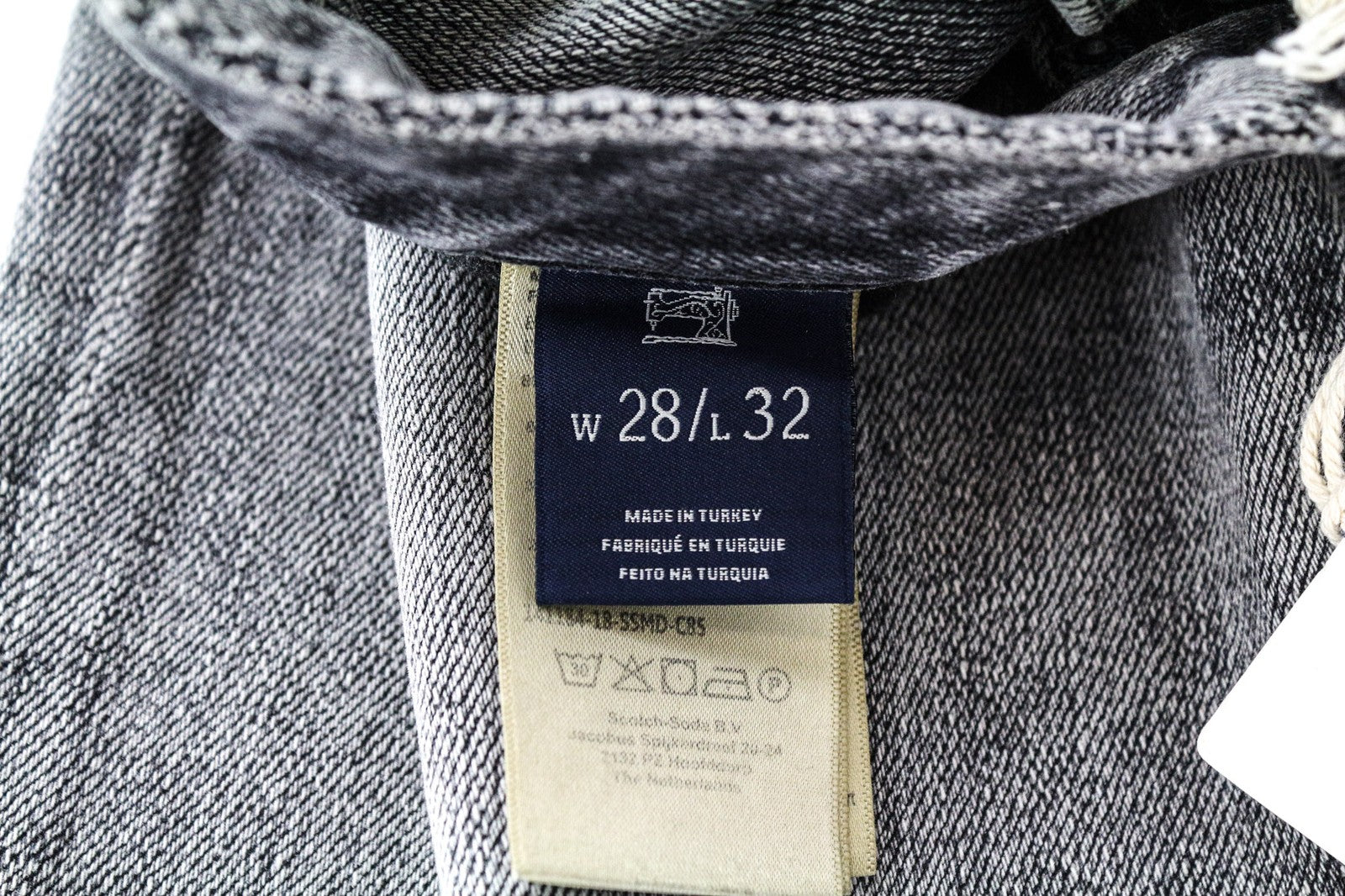 „SCOTCH &amp; SODA Skim X“ vyriški W28/L32 pilki aptempti plėšyti medvilniniai tamprūs džinsai 