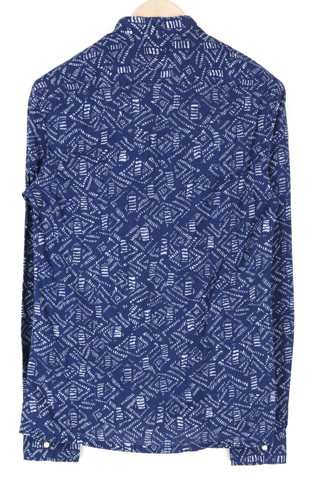 SCOTCH & SODA Men's S Blue Abstract Graphic Henley Cotton Linen Blend Shirt