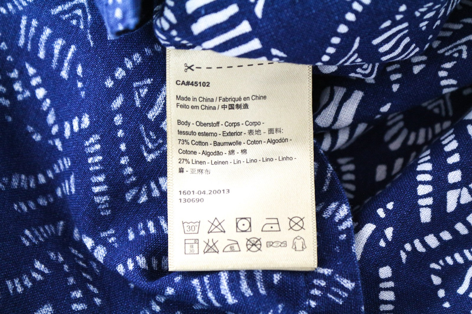 SCOTCH & SODA Men's S Blue Abstract Graphic Henley Cotton Linen Blend Shirt