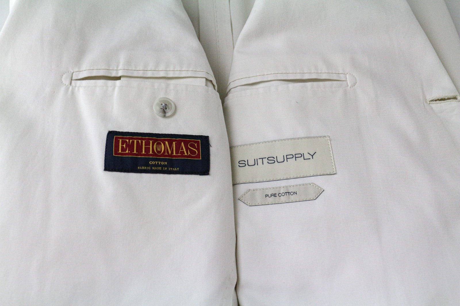 SUITSUPPLY Havana Men's UK38R Off-White Slim Fit Pure Cotton Unlined 2Pc Suit