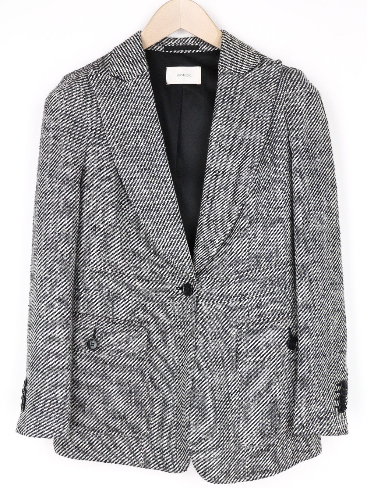 SUITSUPPLY Olivia Women's UK10R Grey Silk Cotton Single Breasted Pattern Blazer