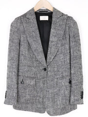 SUITSUPPLY Olivia Women's UK10R Grey Silk Cotton Single Breasted Pattern Blazer