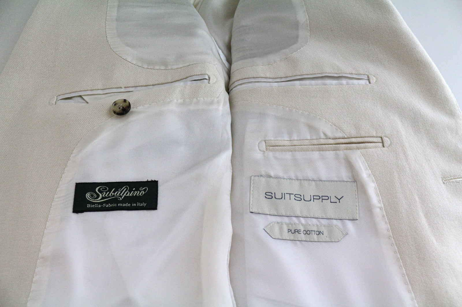 SUITSUPPLY Havana Men's UK38R Off-White Slim Fit Pure Cotton Dress 2 Piece Set