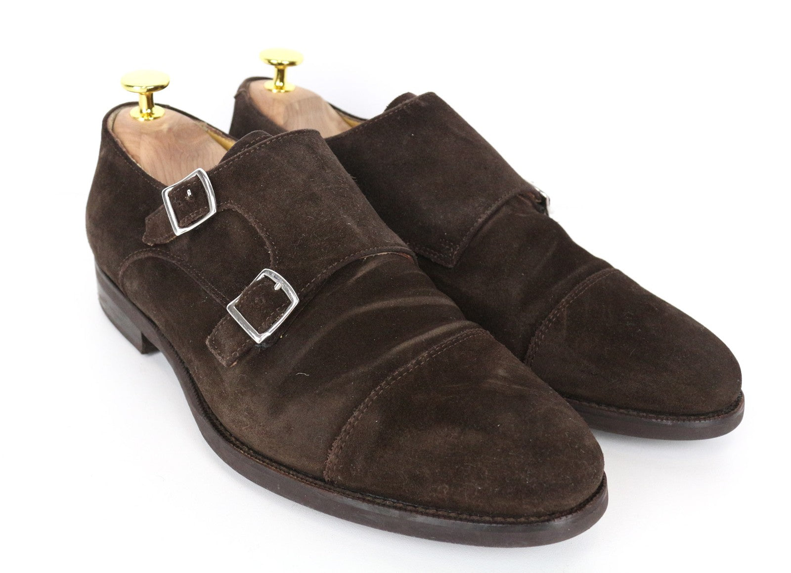 SUITSUPPLY Men's EU40 Brown Suede Calf Leather Double Monk Strap Dress Shoes