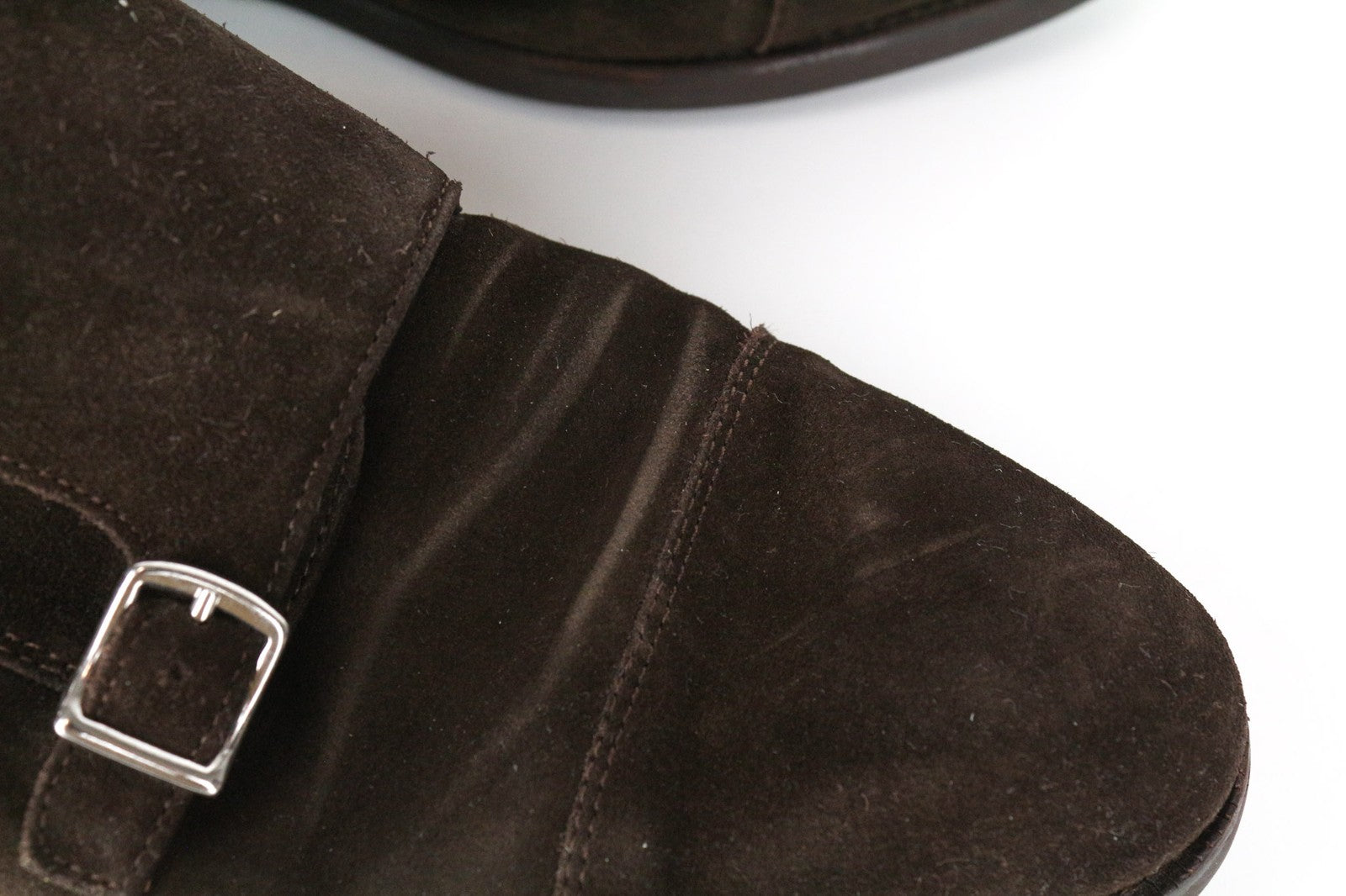 SUITSUPPLY Men's EU40 Brown Suede Calf Leather Double Monk Strap Dress Shoes