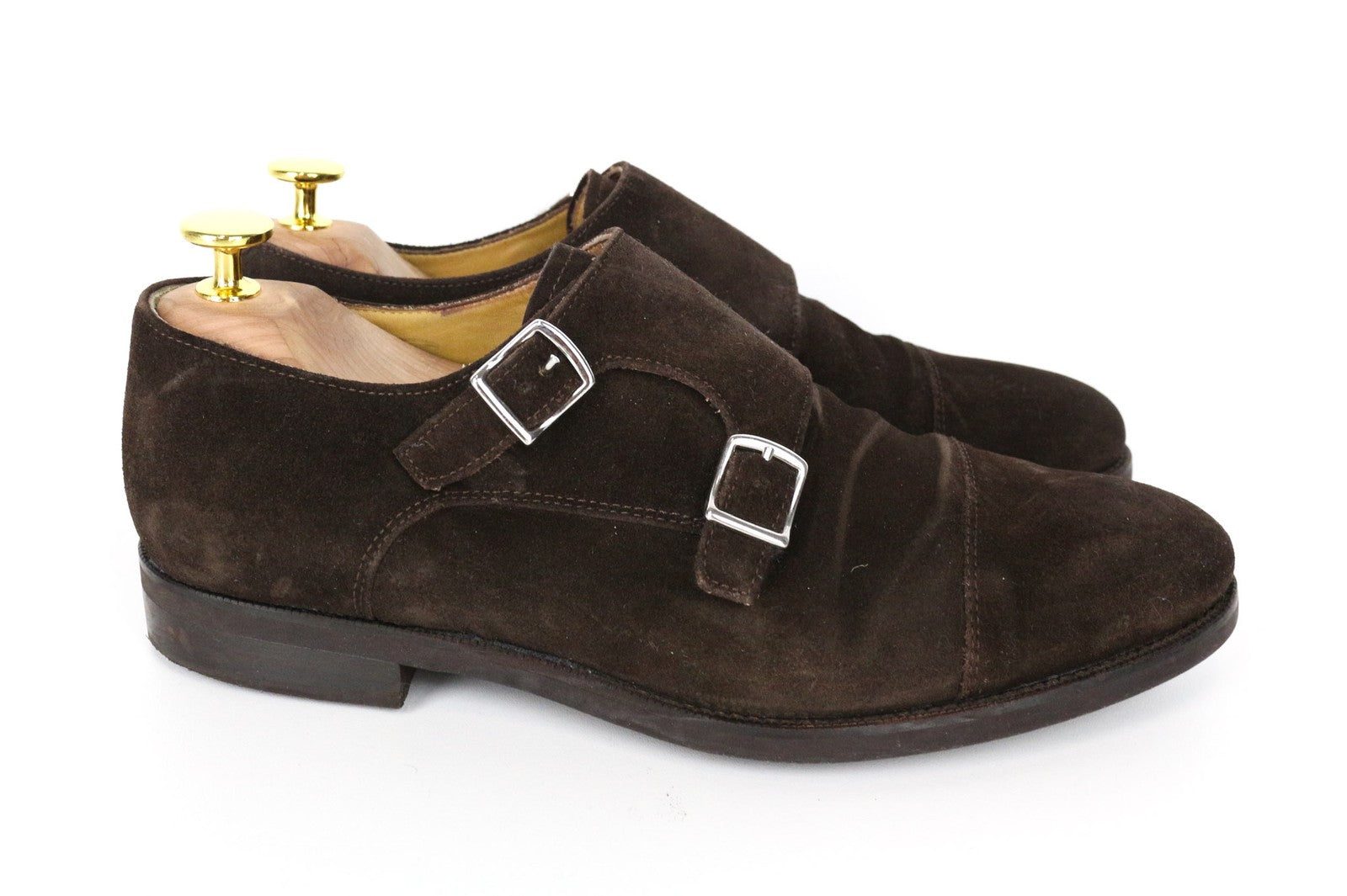 SUITSUPPLY Men's EU40 Brown Suede Calf Leather Double Monk Strap Dress Shoes