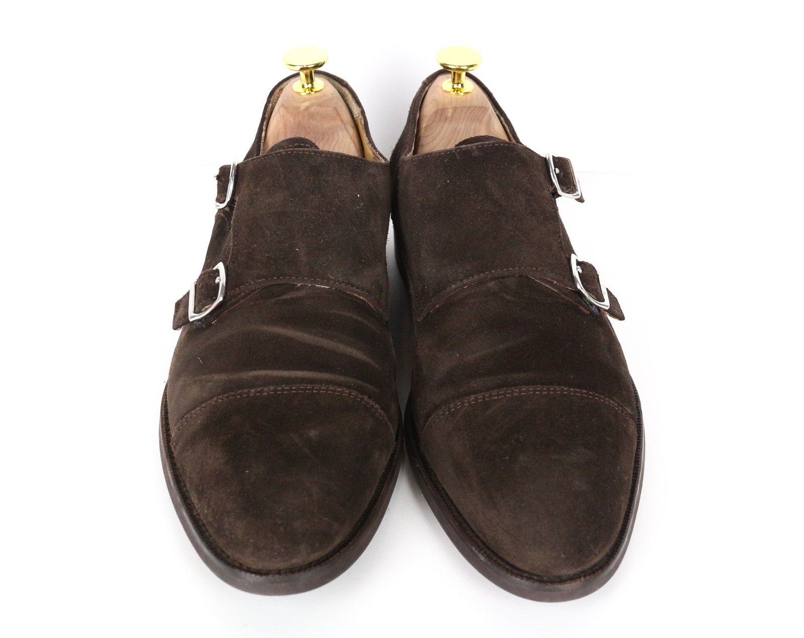 SUITSUPPLY Men's EU40 Brown Suede Calf Leather Double Monk Strap Dress Shoes