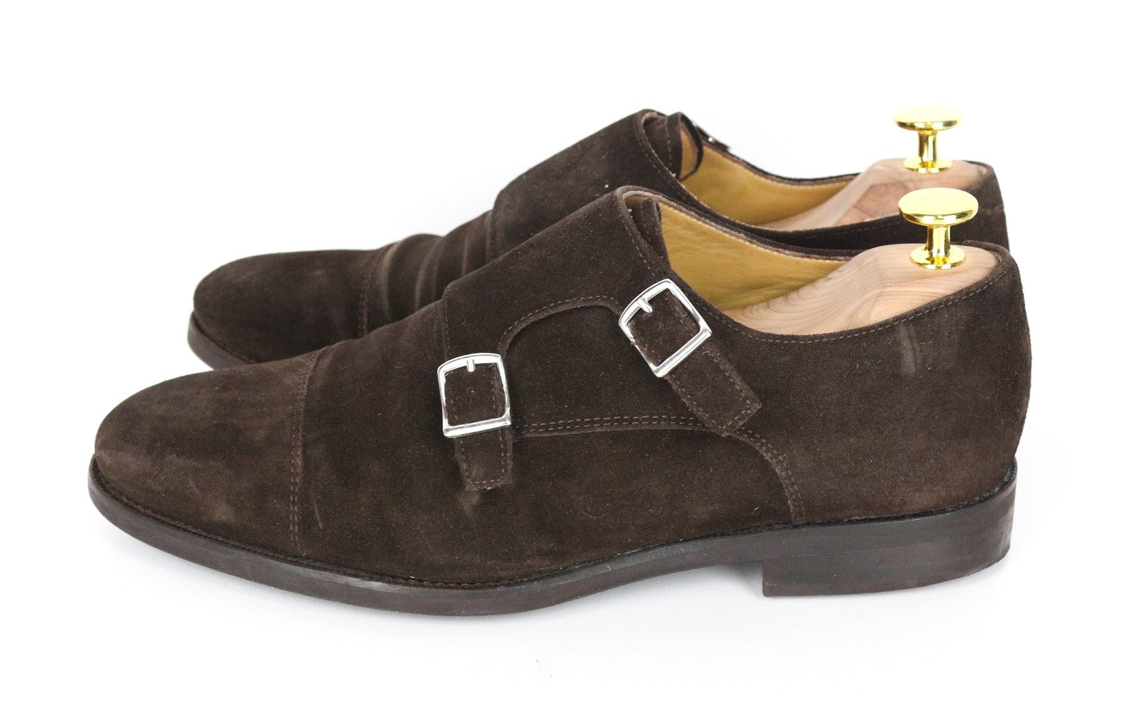 SUITSUPPLY Men's EU40 Brown Suede Calf Leather Double Monk Strap Dress Shoes