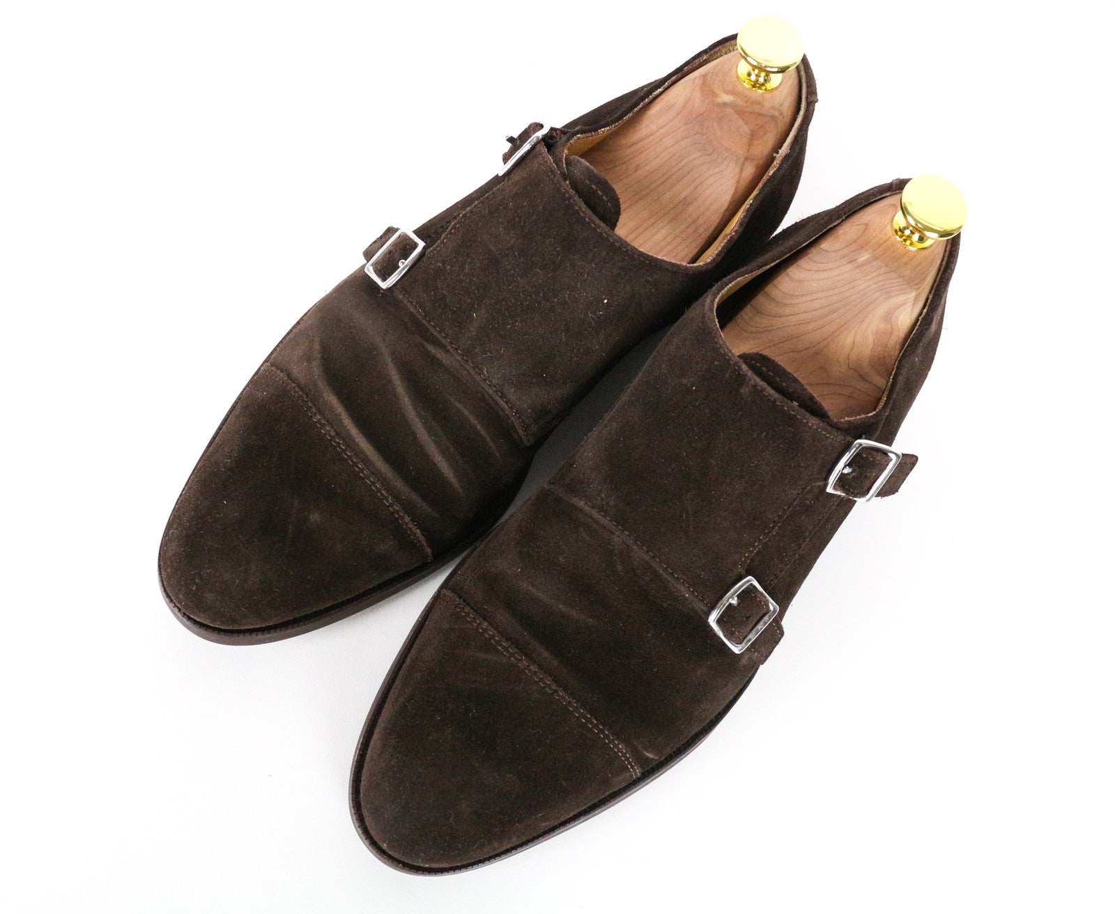 SUITSUPPLY Men's EU40 Brown Suede Calf Leather Double Monk Strap Dress Shoes