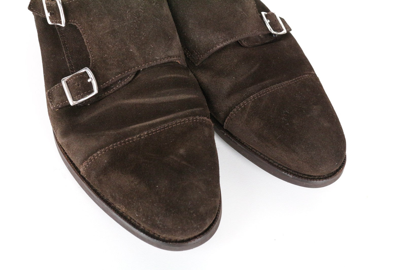 SUITSUPPLY Men's EU40 Brown Suede Calf Leather Double Monk Strap Dress Shoes