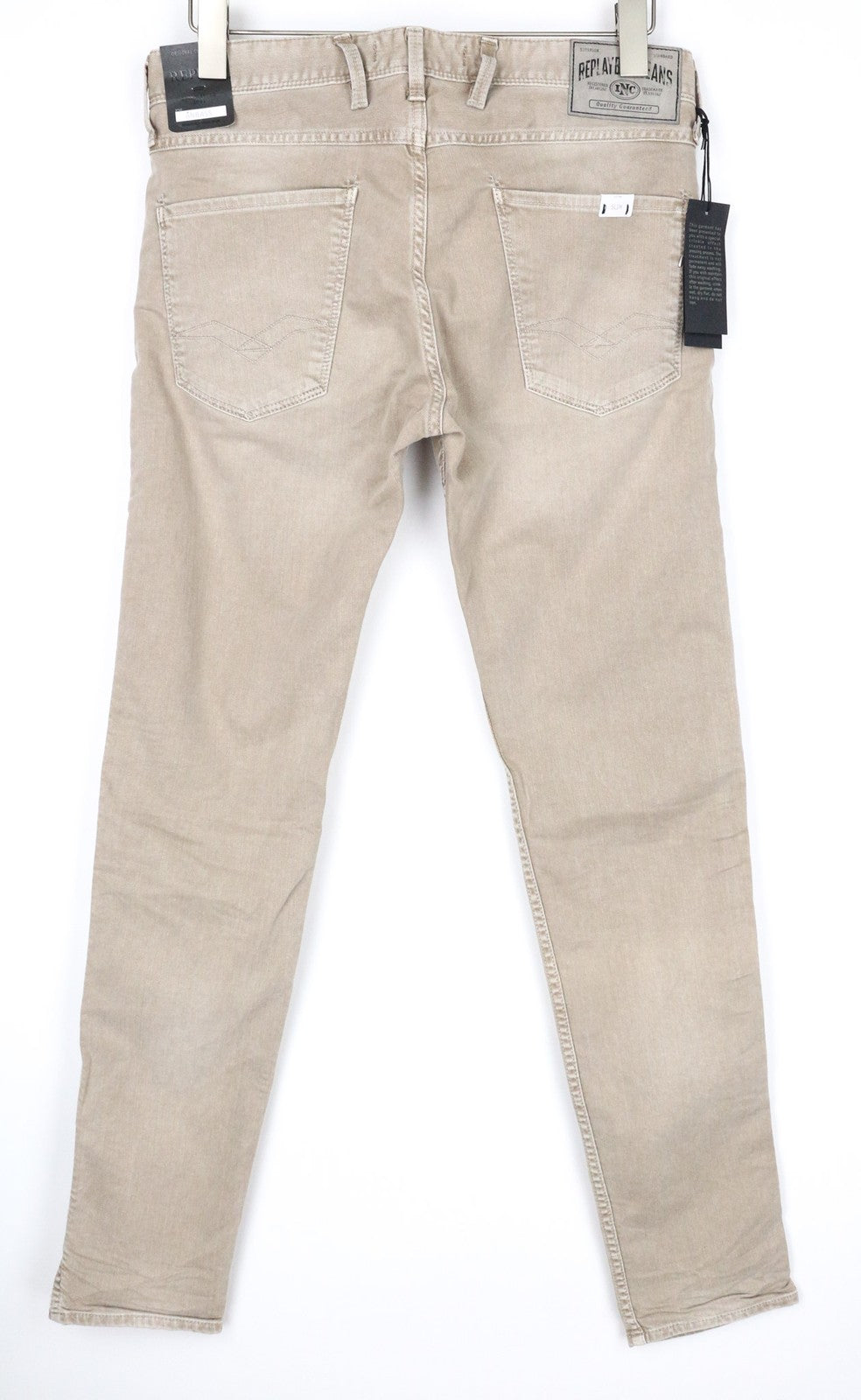 REPLAY Anbass Men's W30/L32 Light Brown Slim Stretch Bull Denim Zip Fly Pants