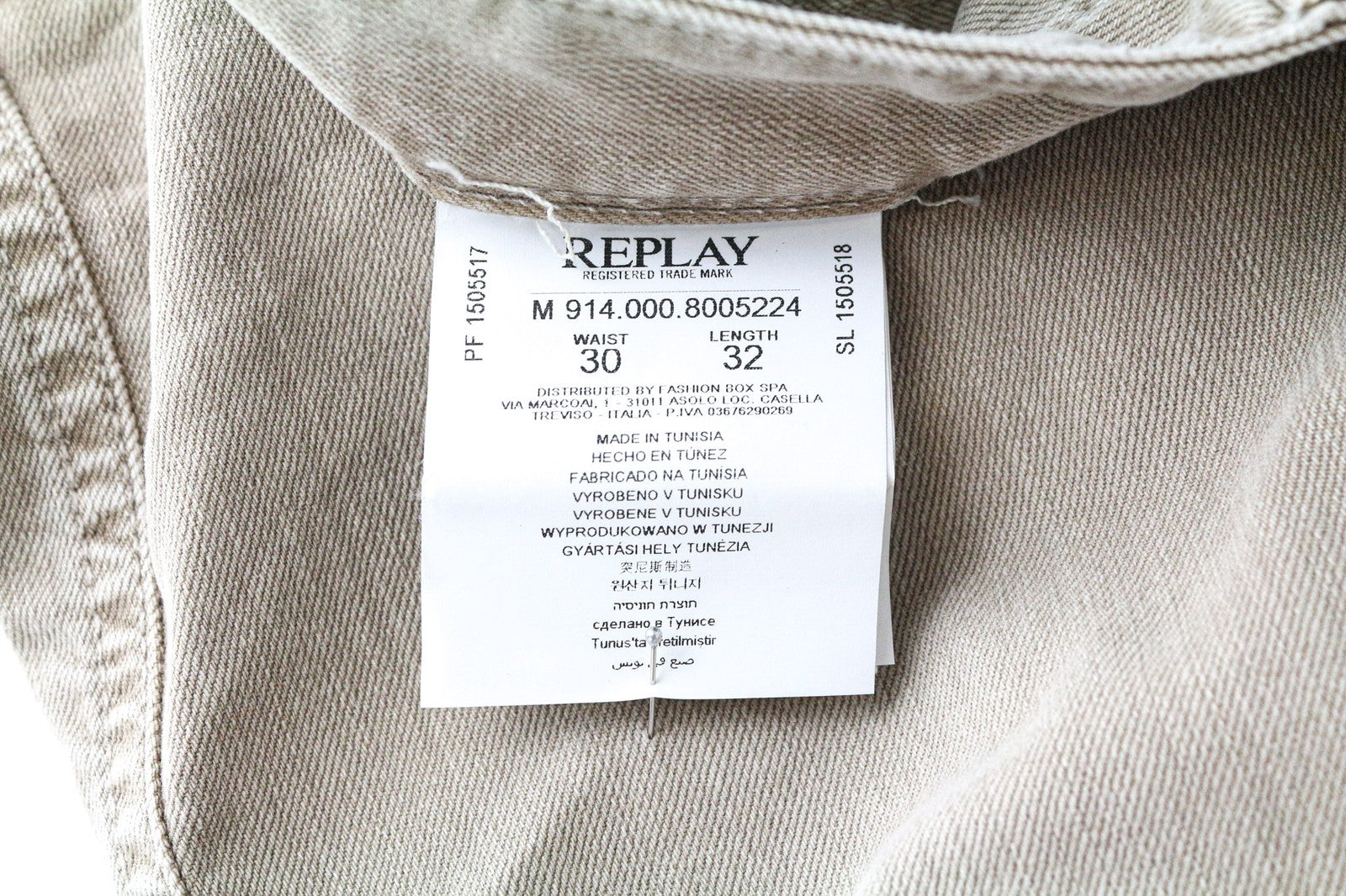 REPLAY Anbass Men's W30/L32 Light Brown Slim Stretch Bull Denim Zip Fly Pants