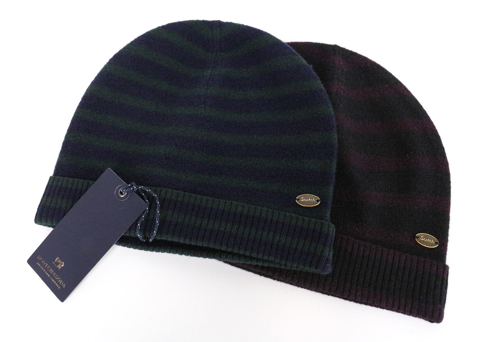 SCOTCH & SODA Men's One Size Black Striped 2-Pack Knit Wool Blend Cuffed Hats