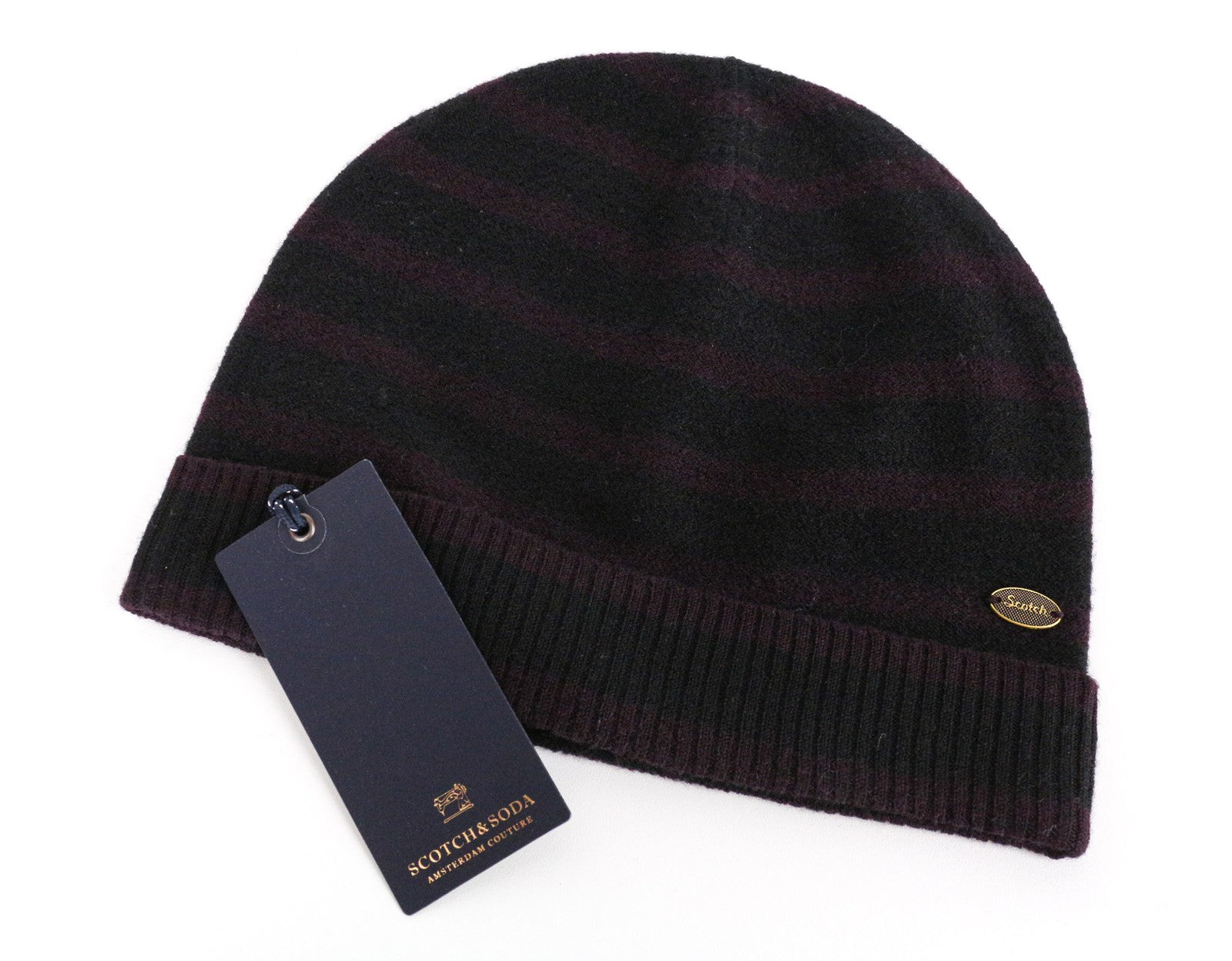 SCOTCH & SODA Men's One Size Black Striped 2-Pack Knit Wool Blend Cuffed Hats