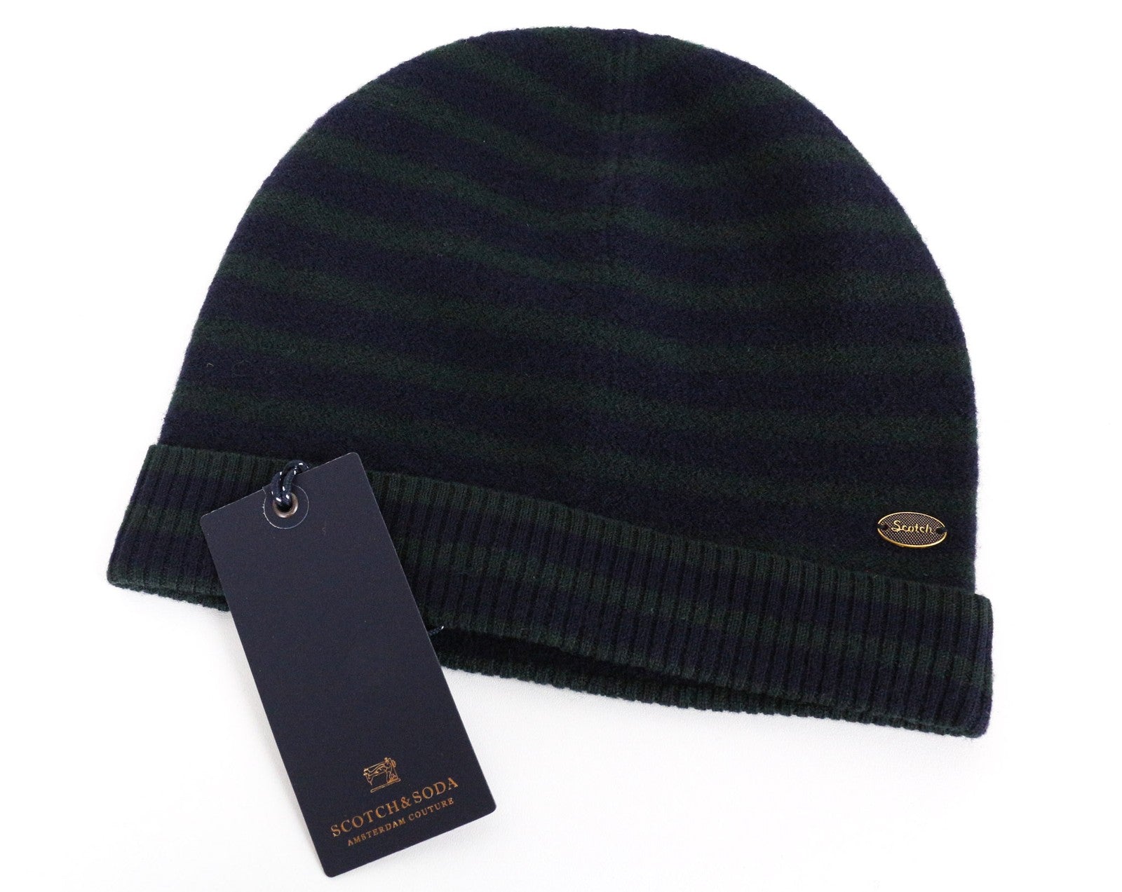 SCOTCH & SODA Men's One Size Black Striped 2-Pack Knit Wool Blend Cuffed Hats