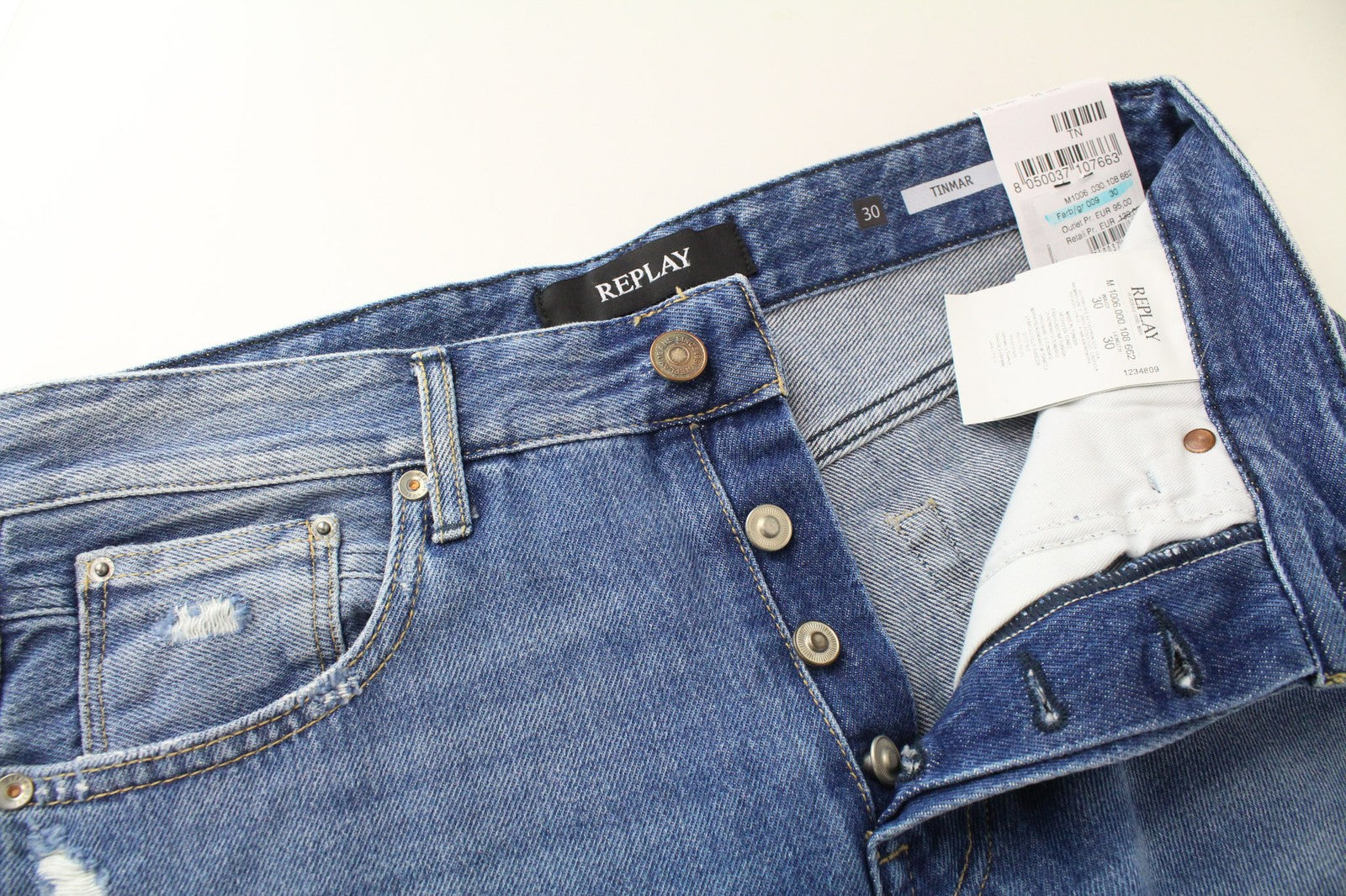 REPLAY Tinmar Men's W30/L30 Blue Tapered Fit Pure Cotton Jeans