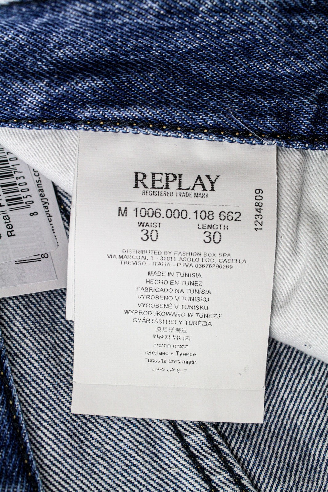 REPLAY Tinmar Men's W30/L30 Blue Tapered Fit Pure Cotton Jeans