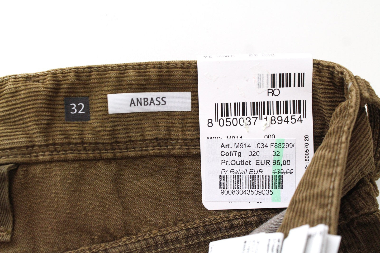 REPLAY Anbass Men's W32/L34 Brown Slim Fit Cotton Stretch Trousers