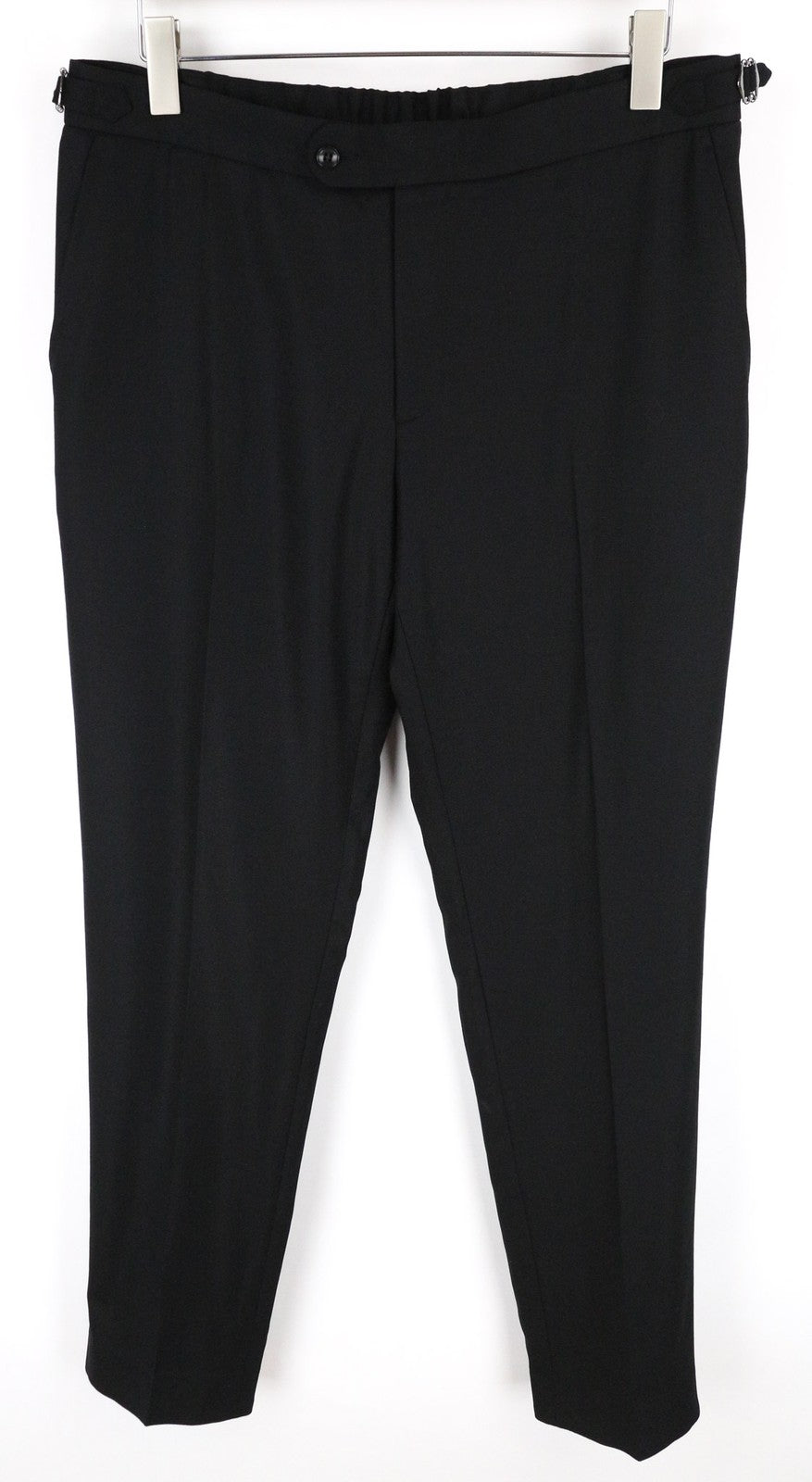 SUITSUPPLY Soho Men's UK42R Black Pleated Wool Stretch Side Adjusters Trousers