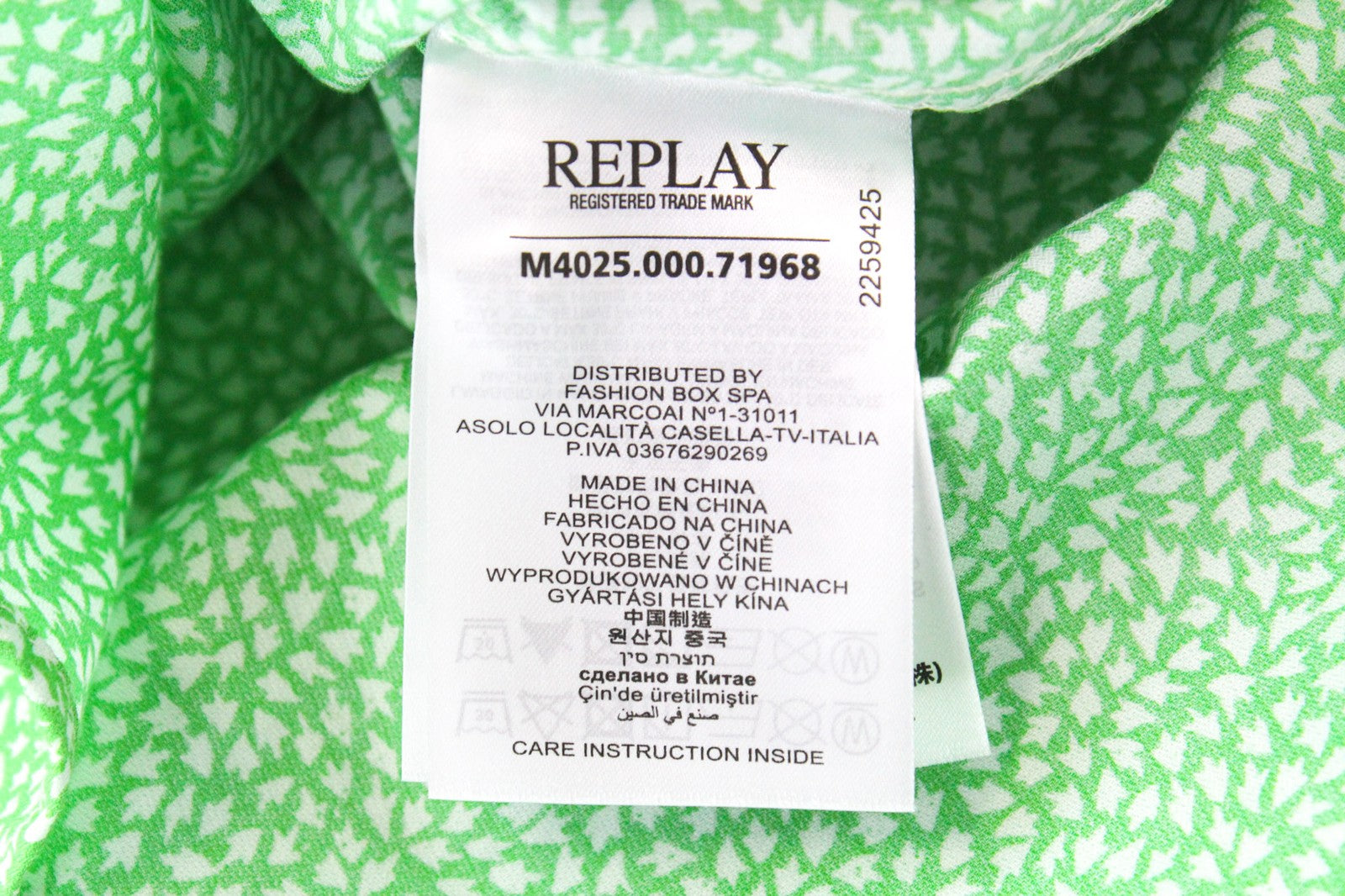 REPLAY Men's M Green Pattern Button-Up Regular Fit Long Sleeve Shirt