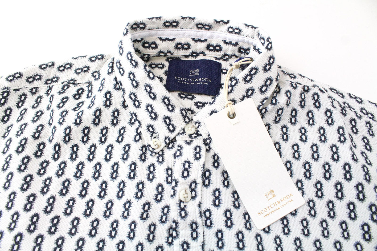 SCOTCH & SODA Ams Couture Men's S White Cotton Patterned Long Sleeve Shirt