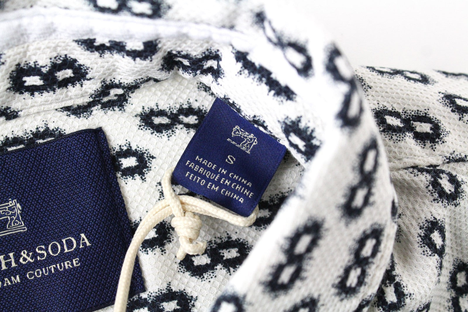 SCOTCH & SODA Ams Couture Men's S White Cotton Patterned Long Sleeve Shirt