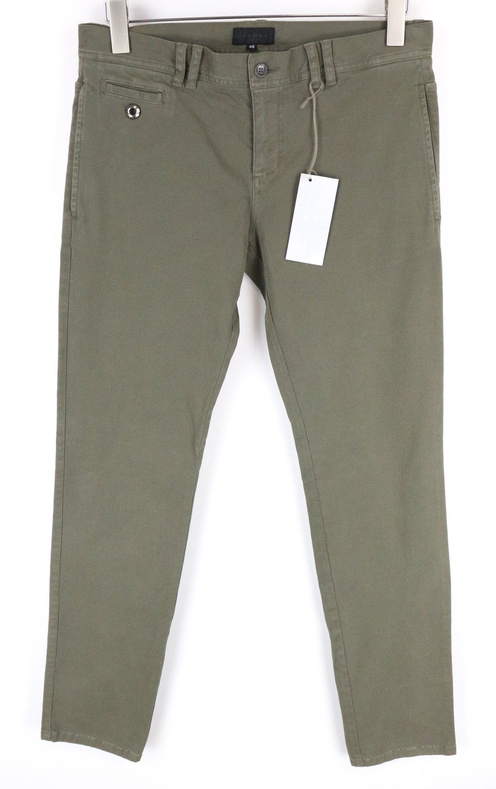 RICHMOND Men's Green Cotton Stretch Flat Front Casual Trousers Size 48