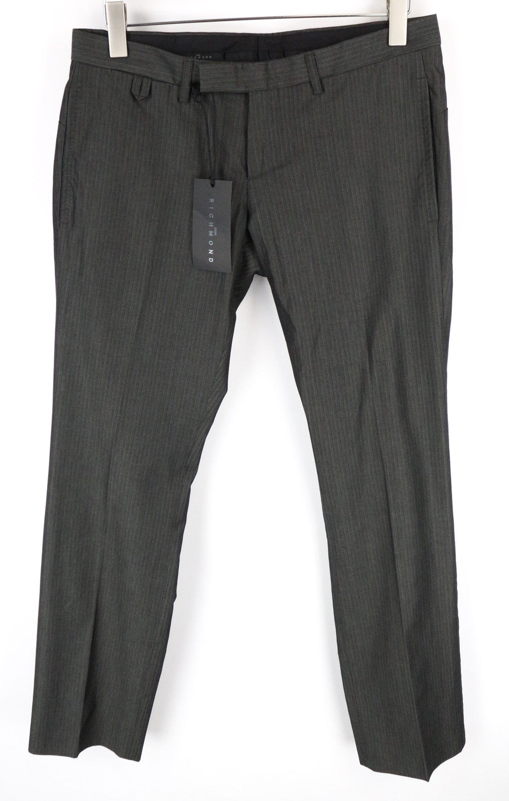 JOHN RICHMOND Men's Grey Striped Pure Cotton Classic Formal Trousers UK16