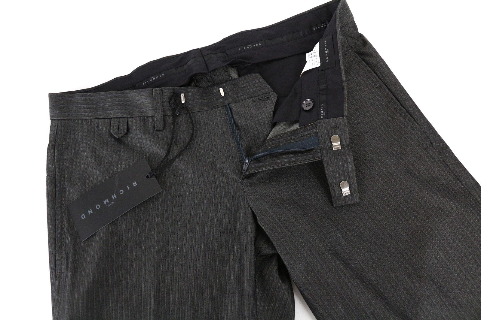 JOHN RICHMOND Men's Grey Striped Pure Cotton Classic Formal Trousers UK16