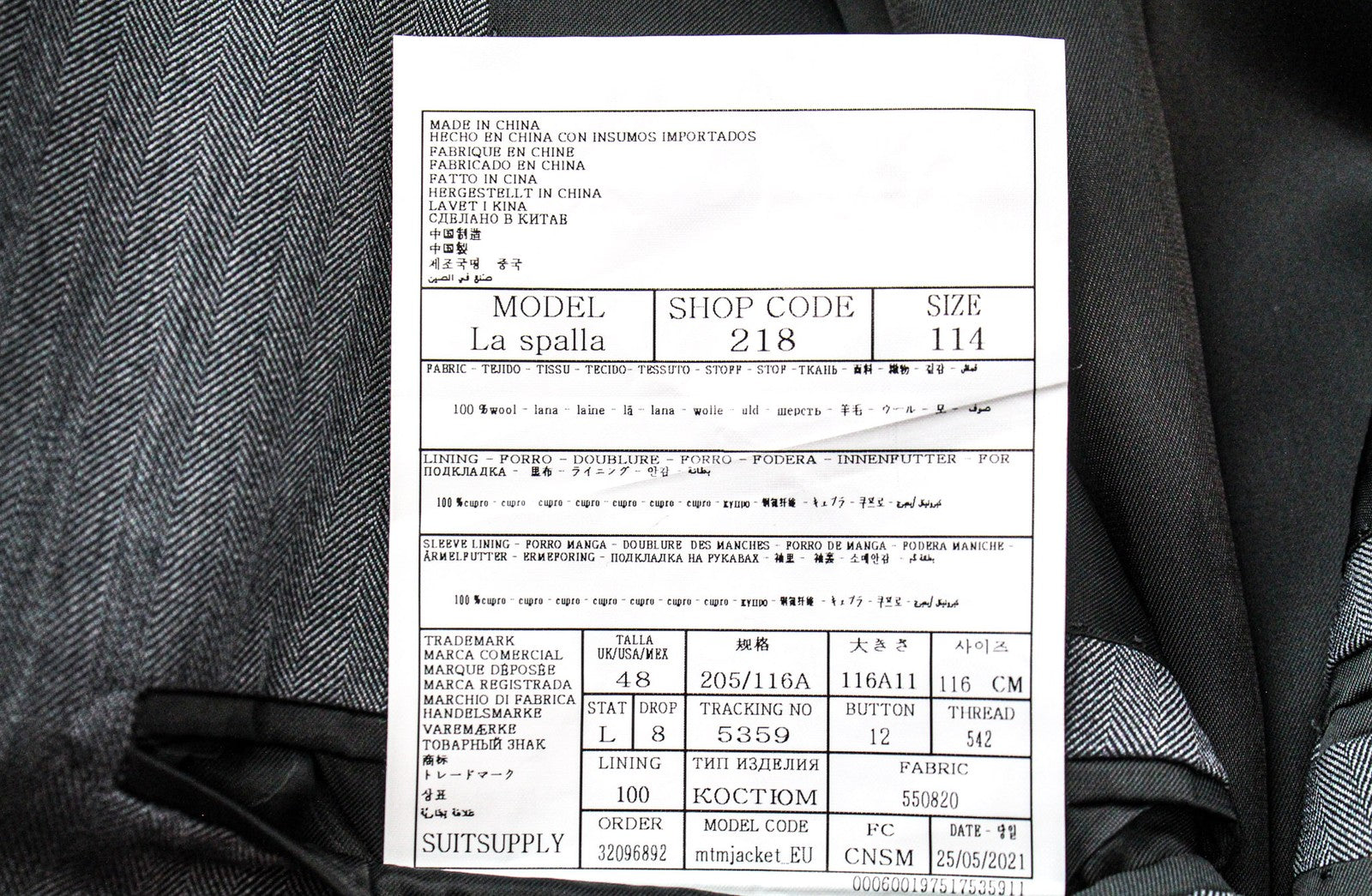 SUITSUPPLY La Spalla Men's Grey Wool Lined Single-Breasted Blazer UK48L