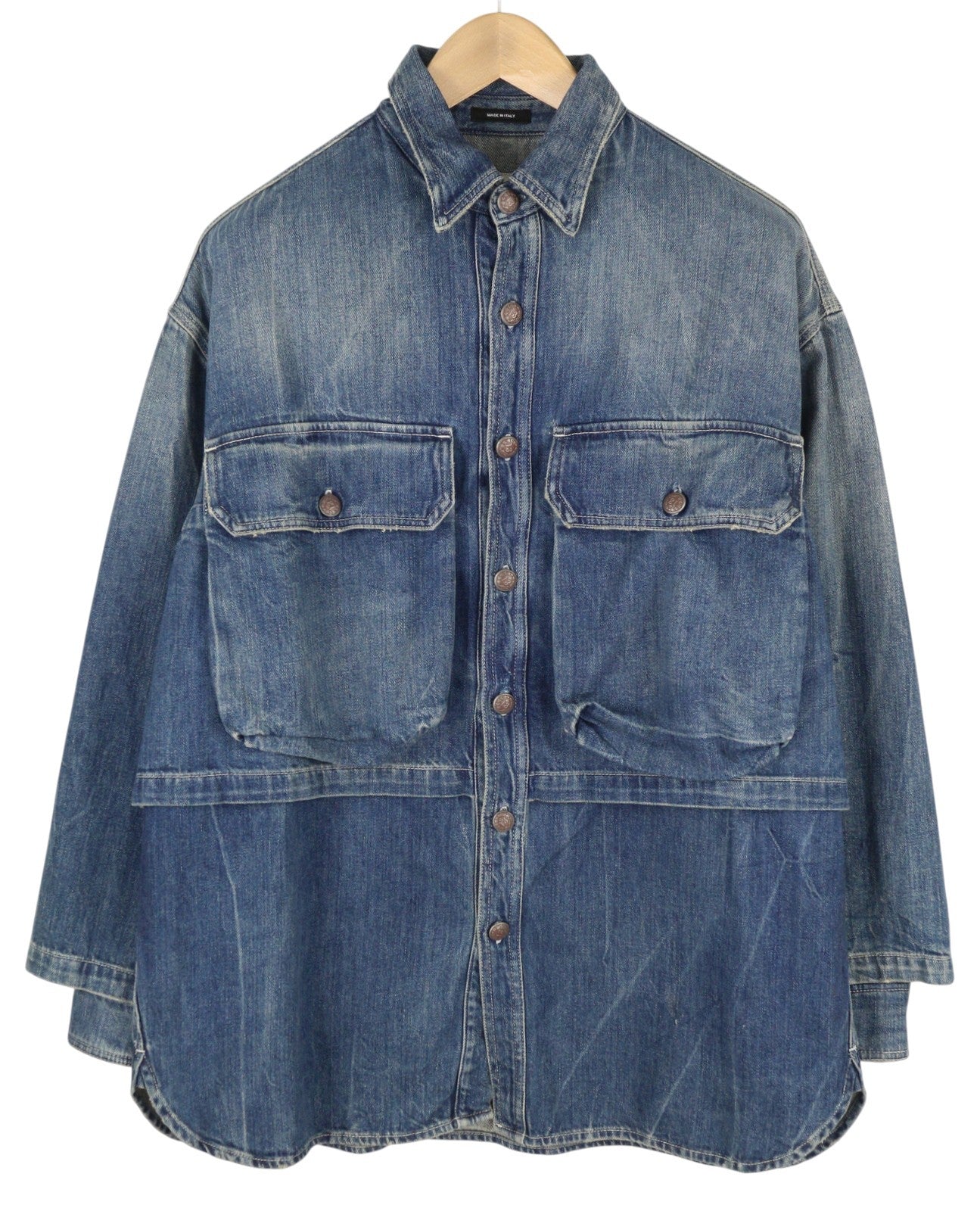 R13 Oversized Double Layer Shirt Women Jacket M Kellen Button-Up Faded Blue