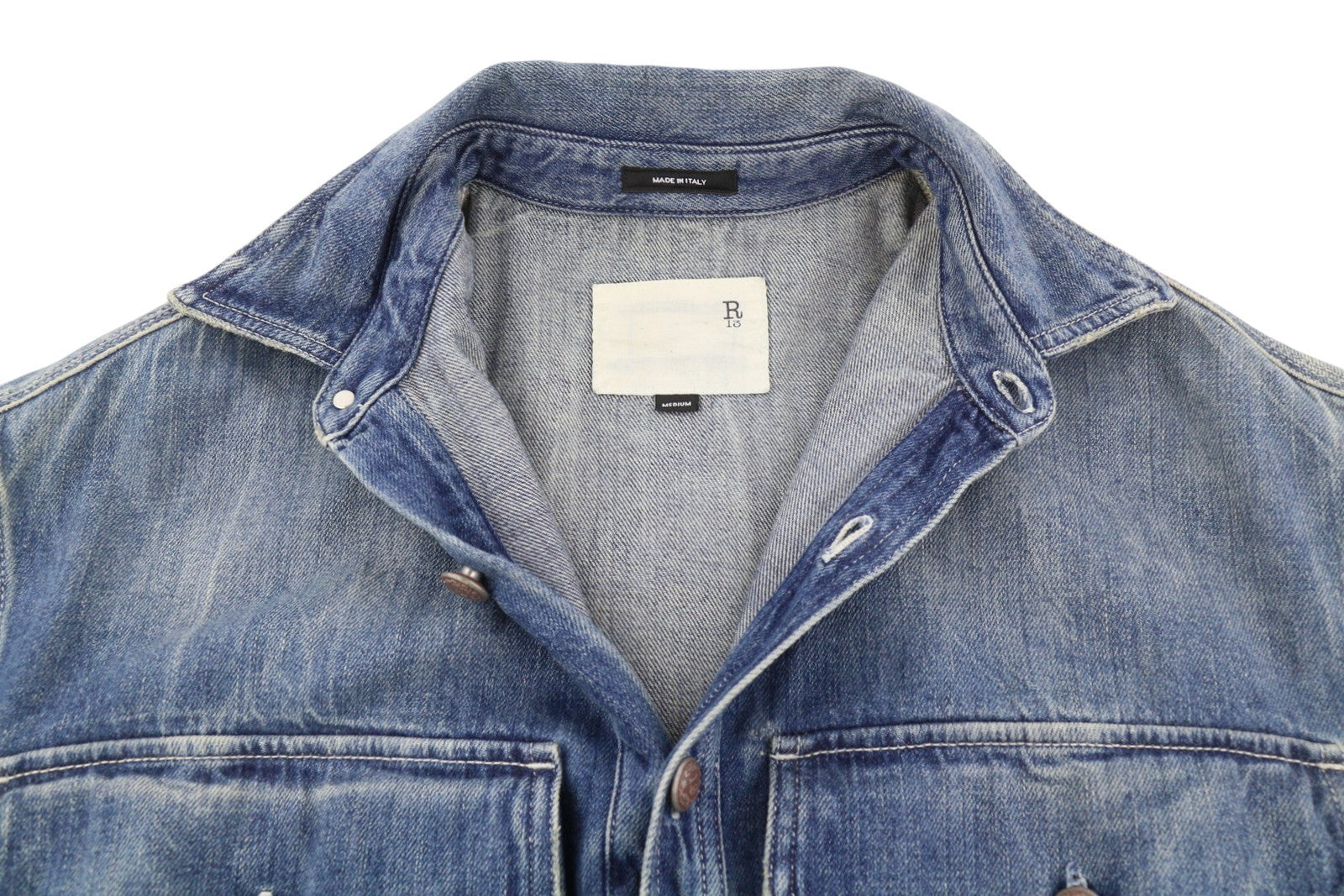 R13 Oversized Double Layer Shirt Women Jacket M Kellen Button-Up Faded Blue