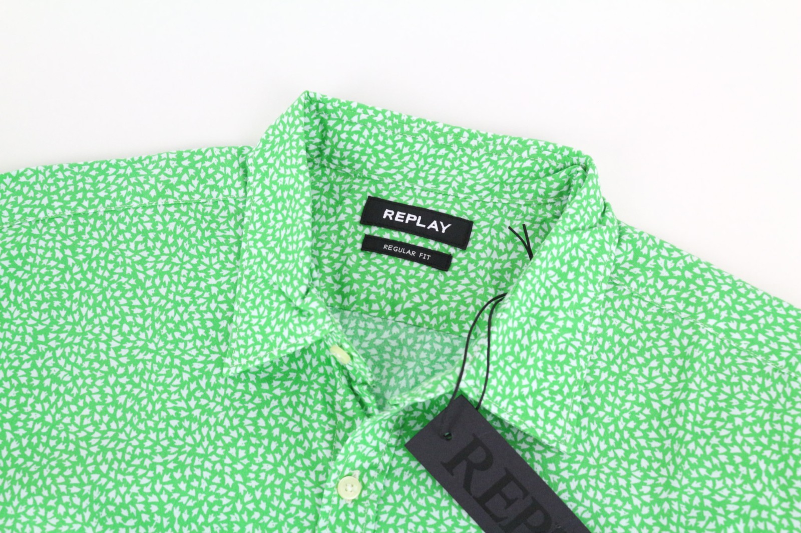 REPLAY Men's L Green Cotton Patterned Button-Up Shirt Long Sleeve Casual Wear