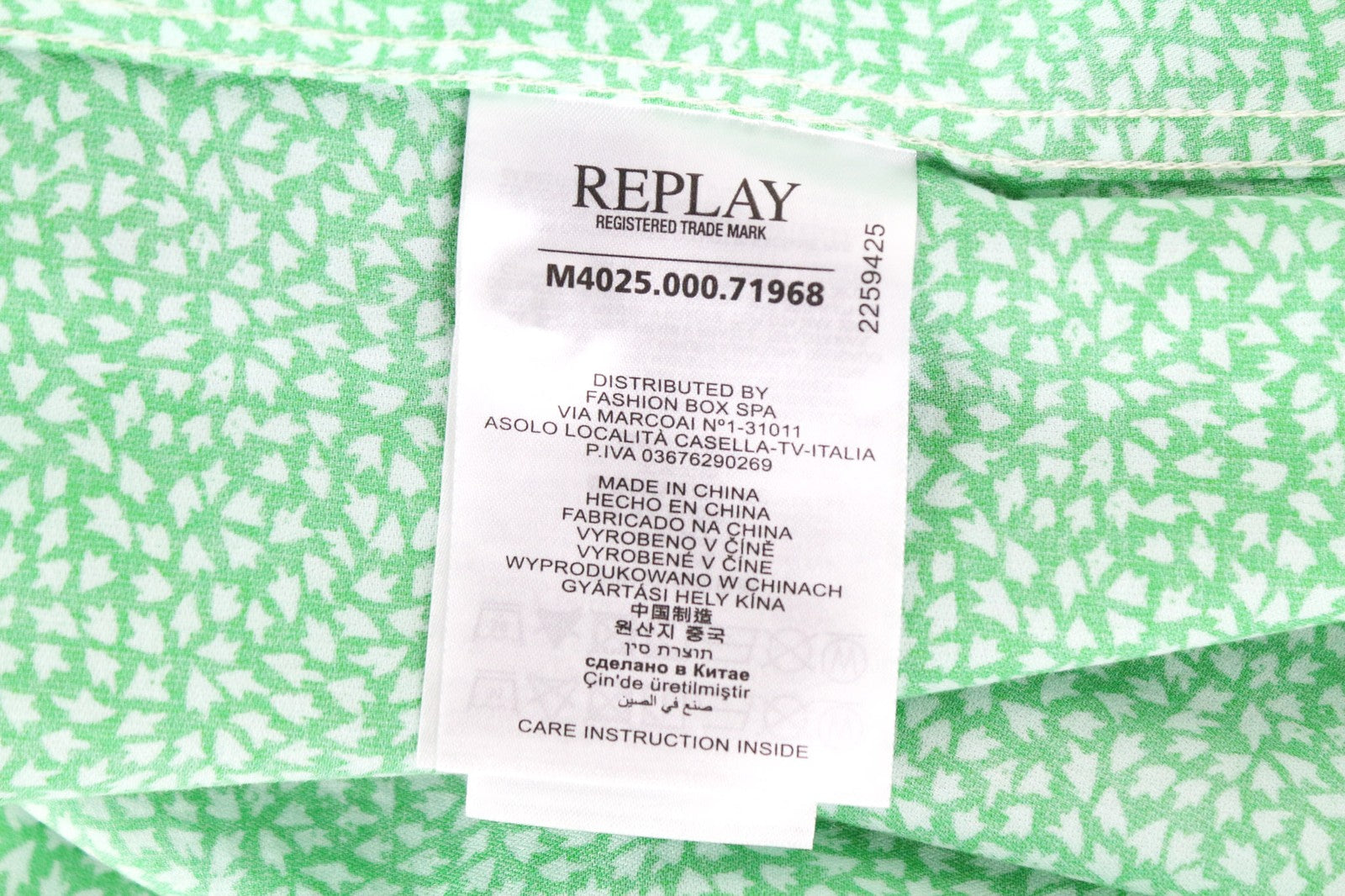 REPLAY Men's L Green Cotton Patterned Button-Up Shirt Long Sleeve Casual Wear