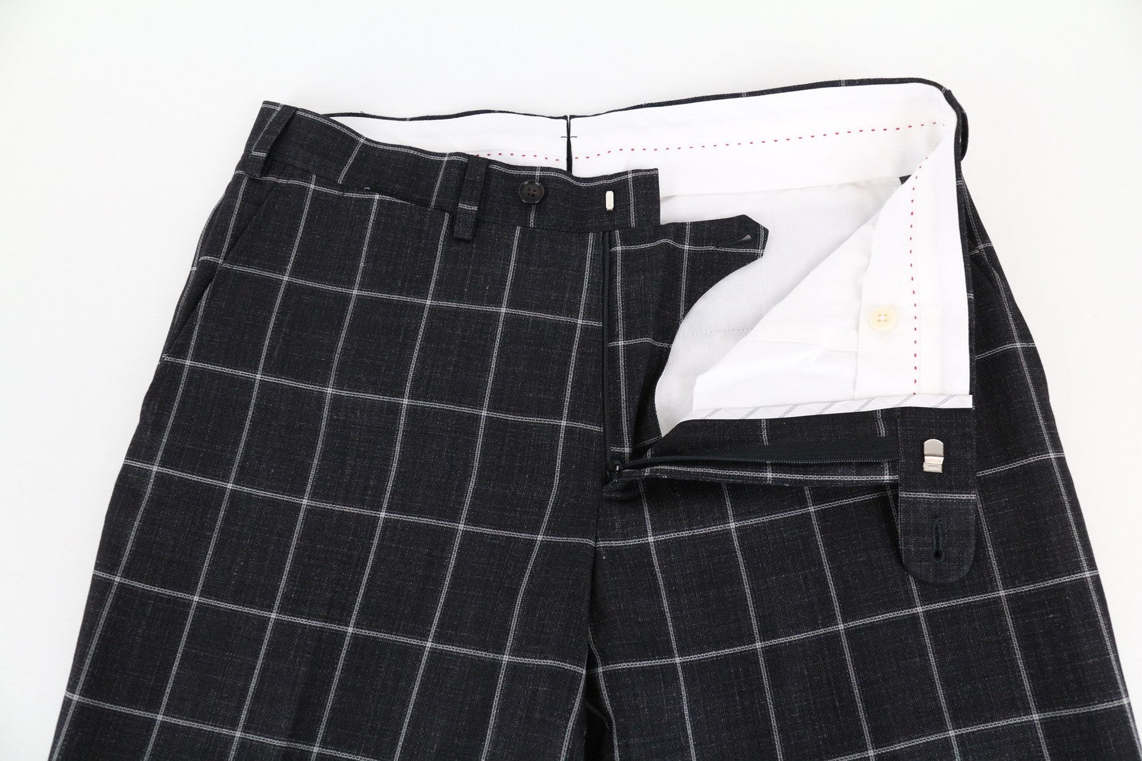 SUITSUPPLY Brescia Men's Grey Checked Wool Silk Linen Trousers UK38S Pleated