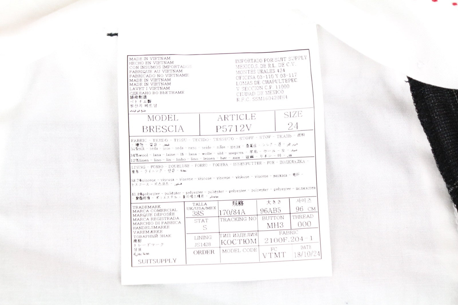 SUITSUPPLY Brescia Men's Grey Checked Wool Silk Linen Trousers UK38S Pleated