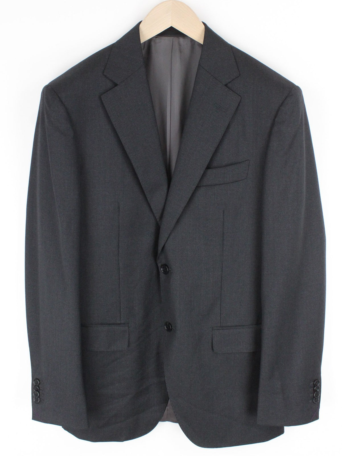 „SUITSUPPLY Napoli“ vyriškas pilkas vilnonis dryžuotas švarkas „Super 110's“, 38L dydis 