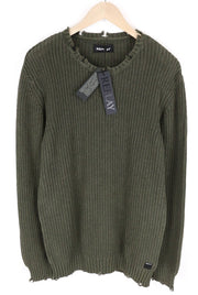 REPLAY Men's 2XL Green Cotton Pullover Knitted Sweater Long Sleeve Sweatshirt