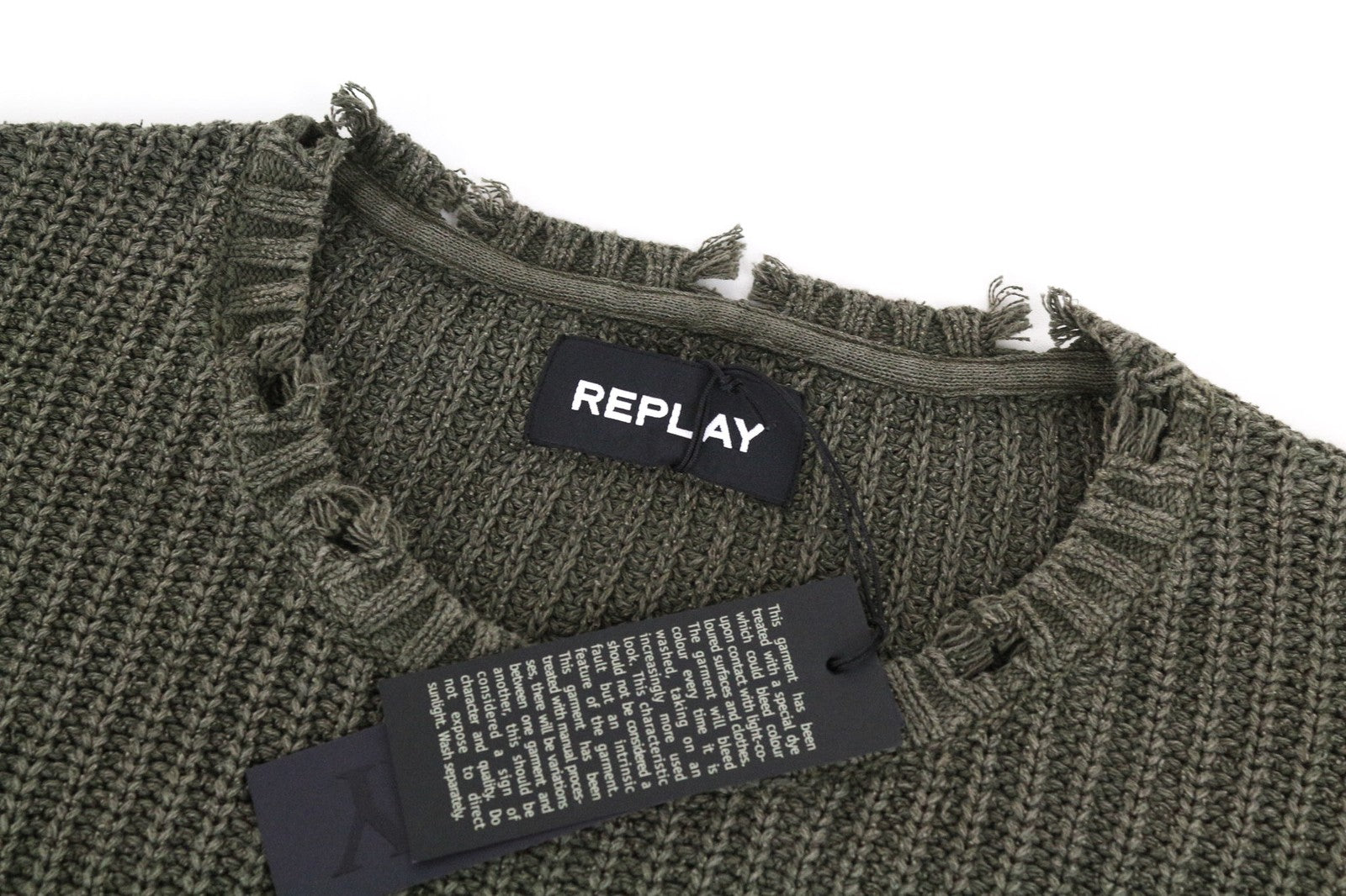 REPLAY Men's 2XL Green Cotton Pullover Knitted Sweater Long Sleeve Sweatshirt