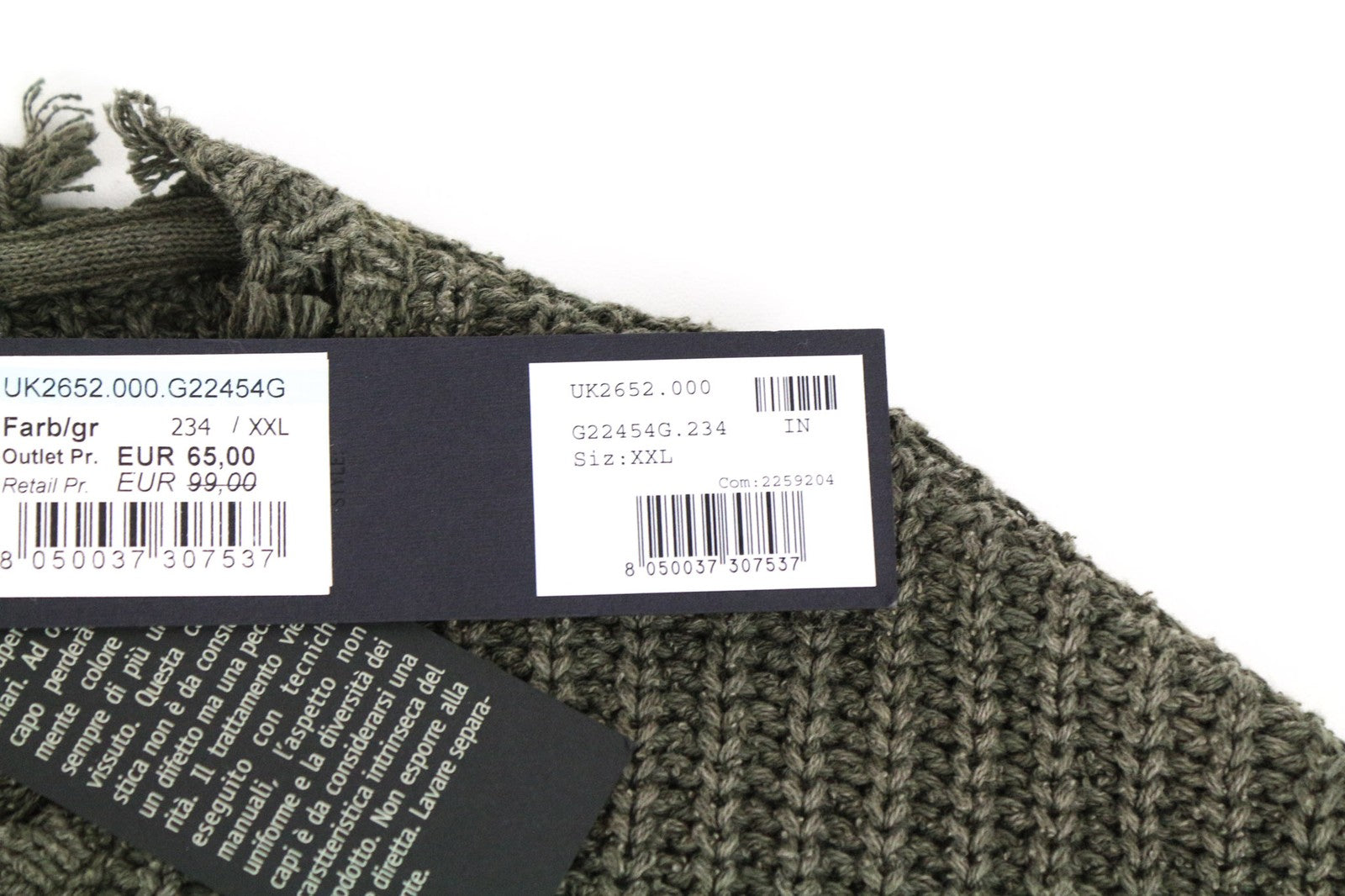 REPLAY Men's 2XL Green Cotton Pullover Knitted Sweater Long Sleeve Sweatshirt