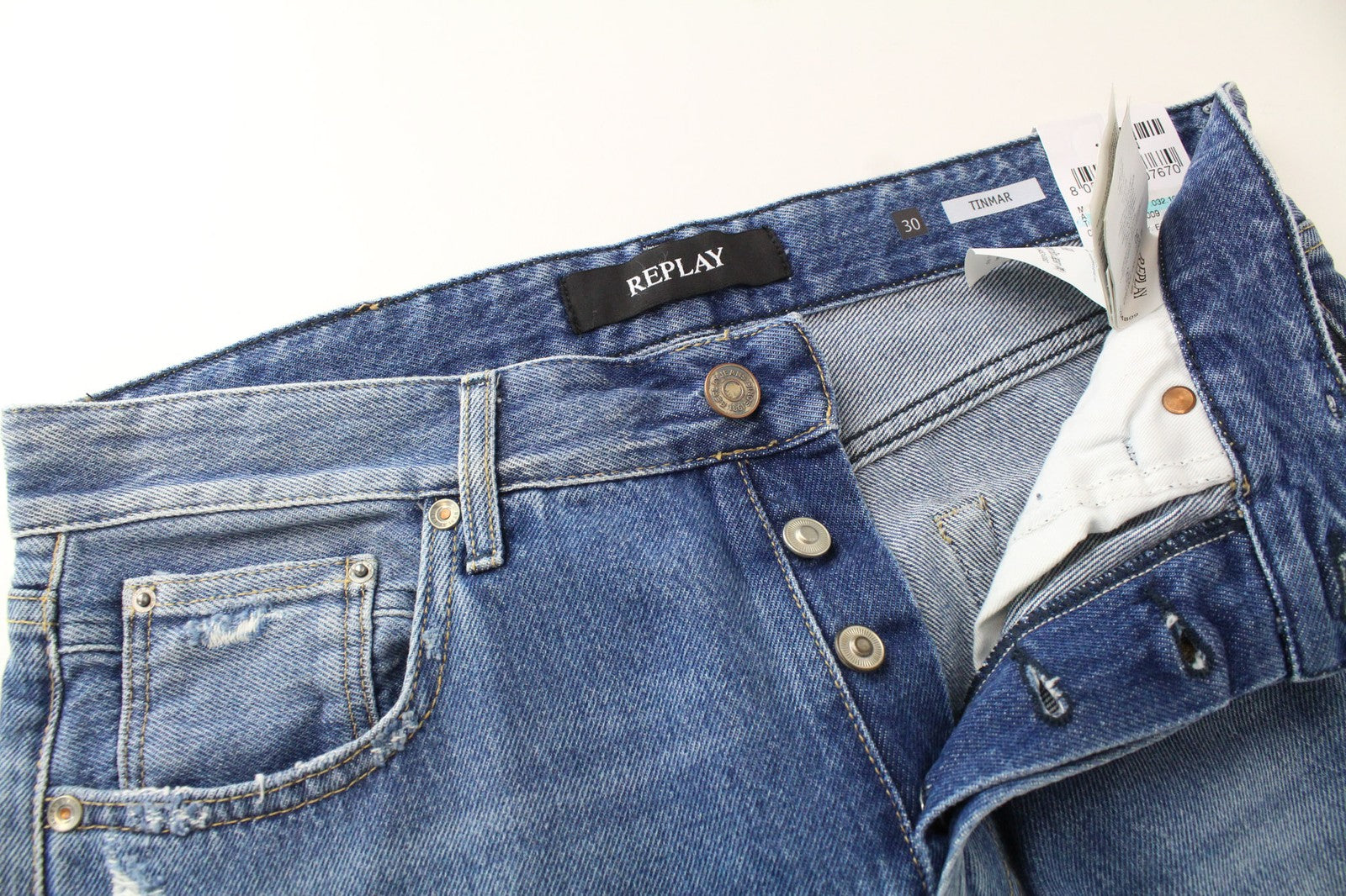 REPLAY Tinmar Men's W30/L32 Blue Tapered Pure Cotton Jeans