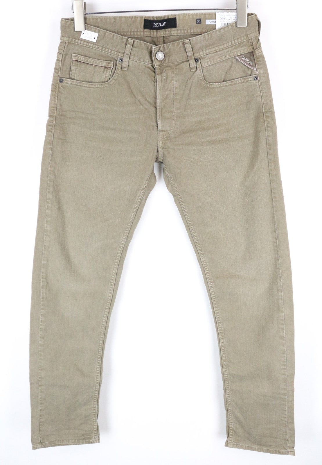 REPLAY Grover Men's Beige Brown Straight Fit Cotton Stretch Jeans W30/L32