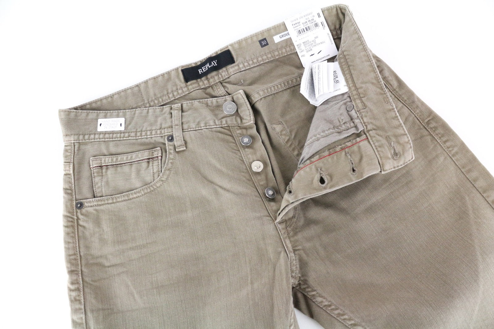 REPLAY Grover Men's Beige Brown Straight Fit Cotton Stretch Jeans W30/L32