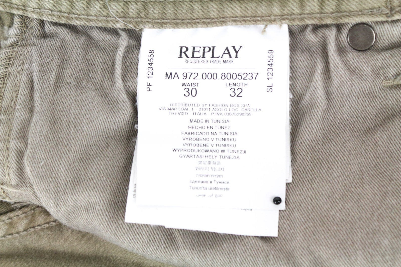 REPLAY Grover Men's Beige Brown Straight Fit Cotton Stretch Jeans W30/L32