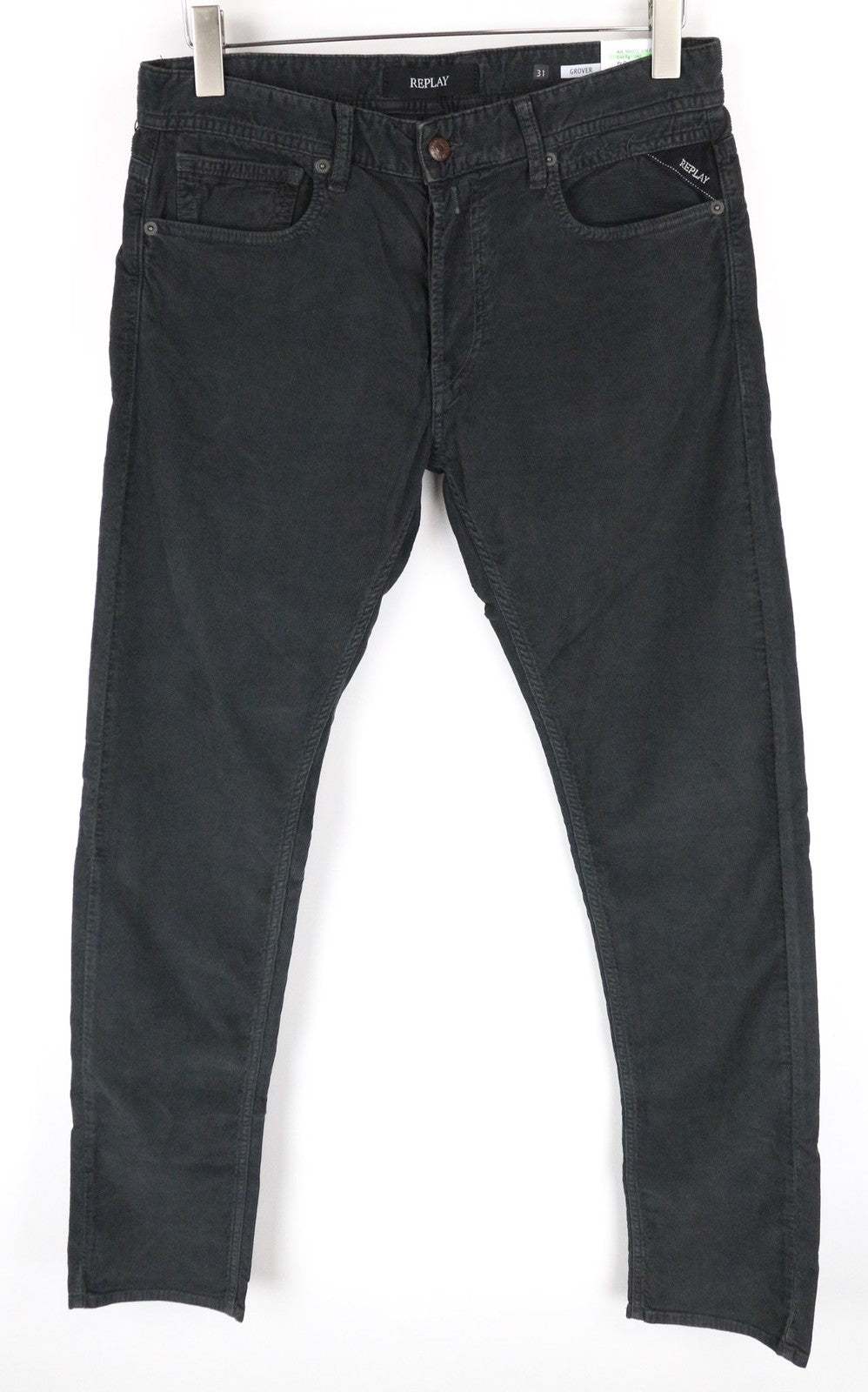 REPLAY Grover Men's Grey Corduroy Straight Fit Cotton Stretch Trousers W31/L34