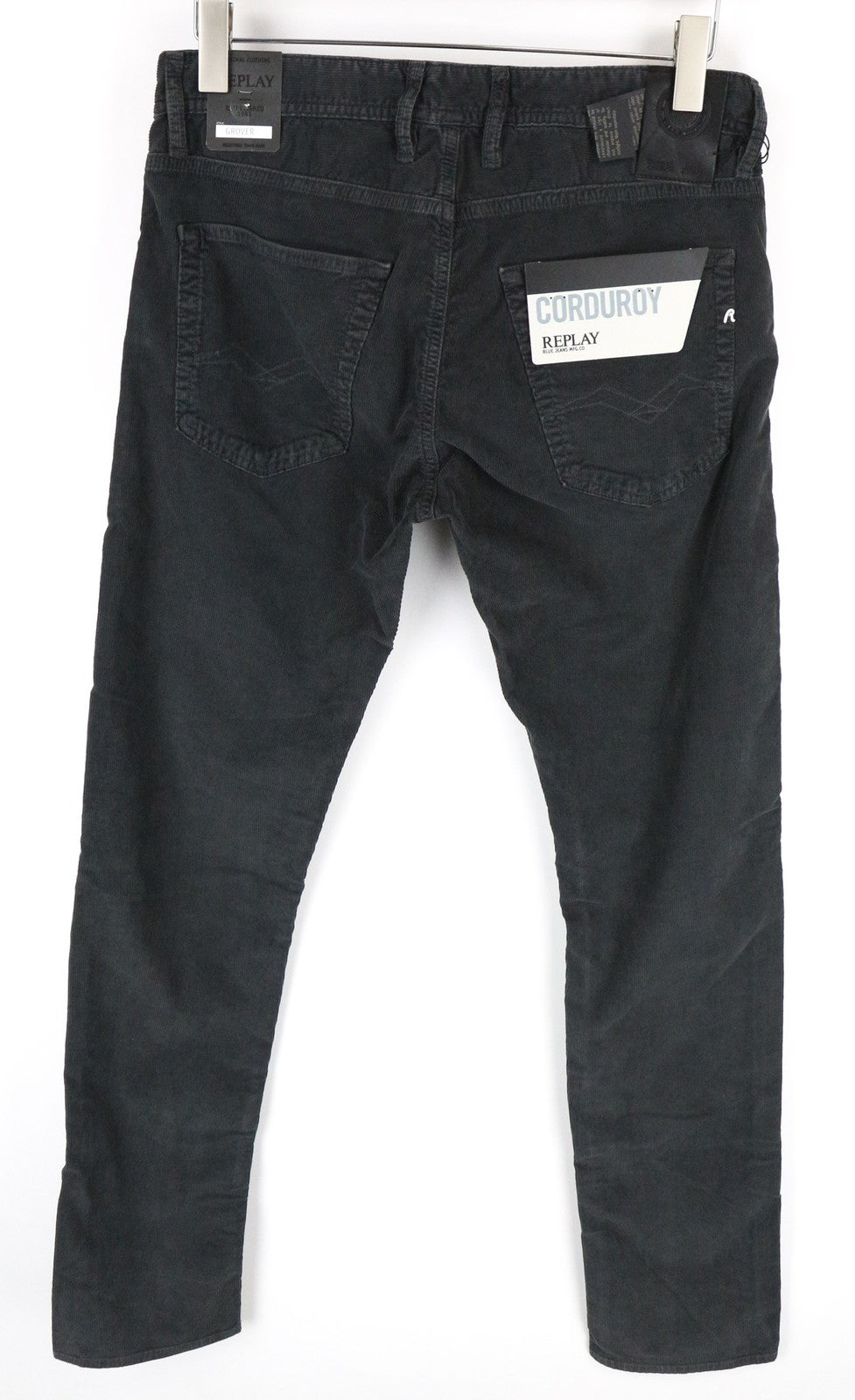 REPLAY Grover Men's Grey Corduroy Straight Fit Cotton Stretch Trousers W31/L34