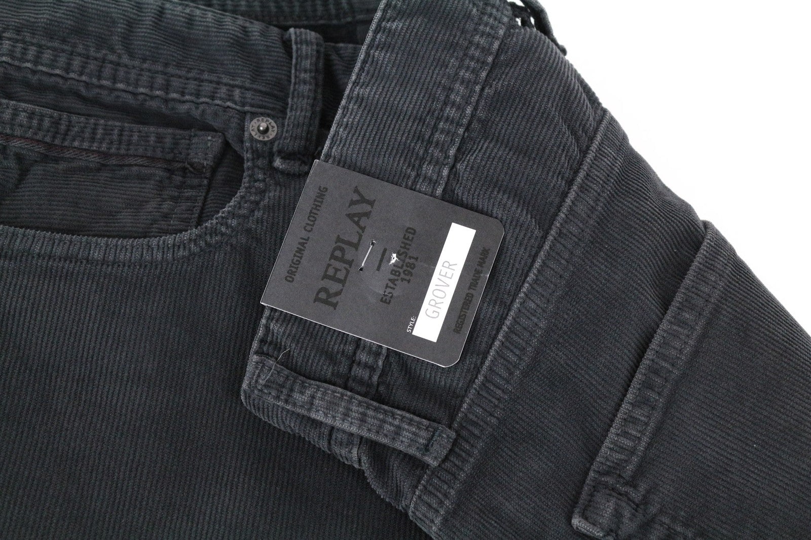 REPLAY Grover Men's Grey Corduroy Straight Fit Cotton Stretch Trousers W31/L34