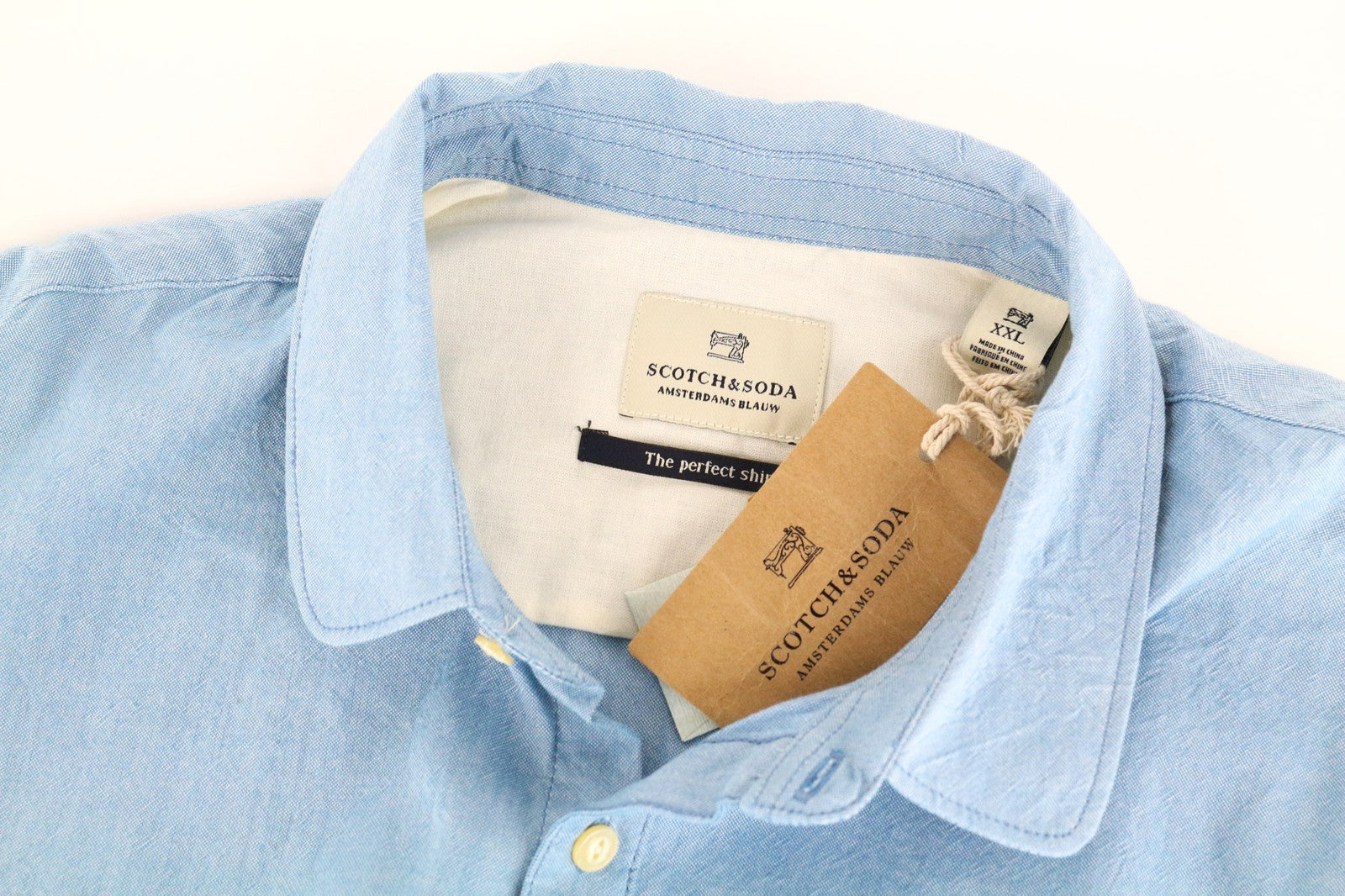 SCOTCH & SODA Ams Blauw Men's 2XL Blue Cotton Pocket Long Sleeve Casual Shirt